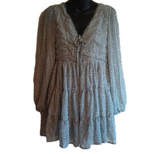 Polly green printed Babydoll Dress. Flowy Fairy Core. Size 8.